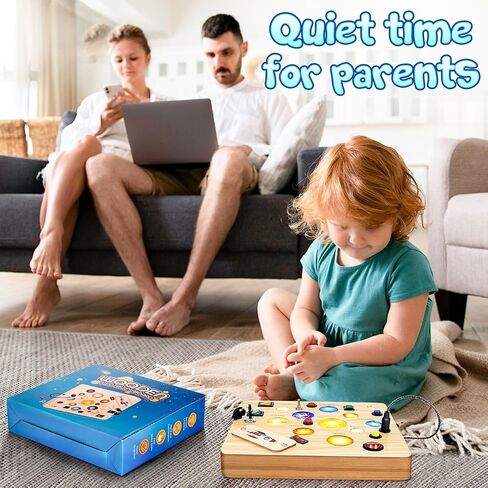 Busy Board for Toddler, Montessori Toys with LED Light, Wooden Sensory Toys for Toddler Activity for 1-6 Year Old Boys & Girls, Christmas & Birthday Gift for Toddler (Solar System) in Saudi Arabia
