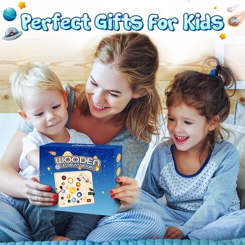 Busy Board for Toddler, Montessori Toys with LED Light, Wooden Sensory Toys for Toddler Activity for 1-6 Year Old Boys & Girls, Christmas & Birthday Gift for Toddler (Solar System) in Saudi Arabia