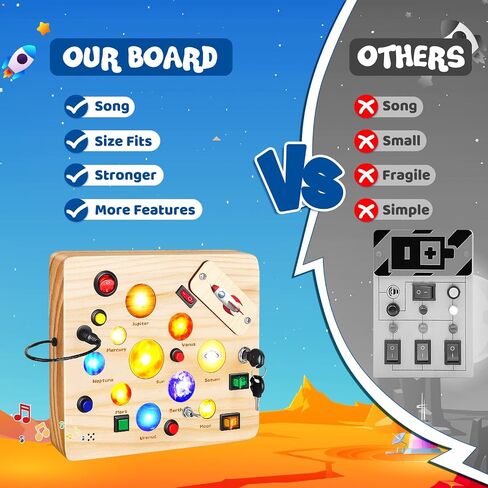 Busy Board for Toddler, Montessori Toys with LED Light, Wooden Sensory Toys for Toddler Activity for 1-6 Year Old Boys & Girls, Christmas & Birthday Gift for Toddler (Solar System) in Saudi Arabia