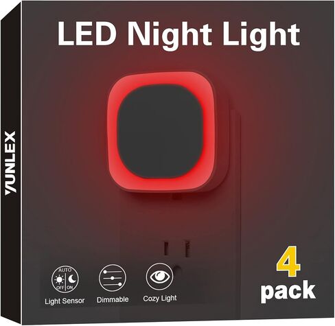 4 Pack Plug in Dimmable Red Night Light, Auto Dusk to Dawn Sensor, LED Night Light, Soft Glow, Diffused Light, Square Nightlight for Bathroom, Hallway, Stairs, Kitchen, Bedroom, Garage in Saudi Arabia