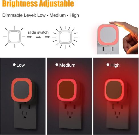 4 Pack Plug in Dimmable Red Night Light, Auto Dusk to Dawn Sensor, LED Night Light, Soft Glow, Diffused Light, Square Nightlight for Bathroom, Hallway, Stairs, Kitchen, Bedroom, Garage in Saudi Arabia