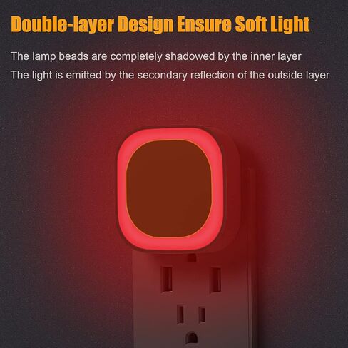 4 Pack Plug in Dimmable Red Night Light, Auto Dusk to Dawn Sensor, LED Night Light, Soft Glow, Diffused Light, Square Nightlight for Bathroom, Hallway, Stairs, Kitchen, Bedroom, Garage in Saudi Arabia