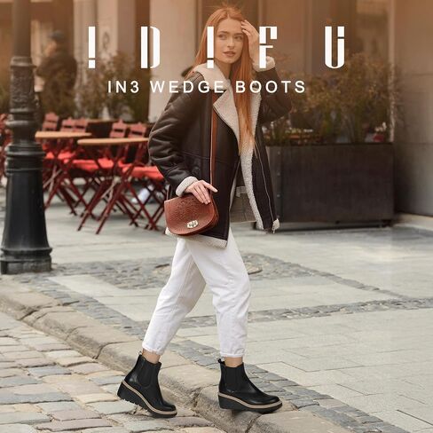 IDIFU IN3 Women's Wedge Boots Chelsea Ankle Booties Short Low Small Heel Heeled Fall Boots Lug Sole Slip On Platform Dress Boots Women Ladies Formal Wedding Dressy Comfortable Fashion Elastic Boots in Saudi Arabia