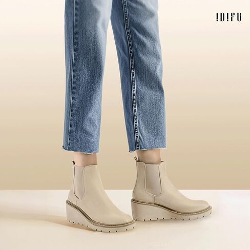 IDIFU IN3 أحذية نسائية بكعب عريض تشيلسي الكاحل قصيرة منخفضة كعب صغير كعب خريفي نعل عروة سهل الارتداء على منصة أحذية نسائية للسيدات زفاف رسمي أنيق مريح أحذية مرنة in Kuwait