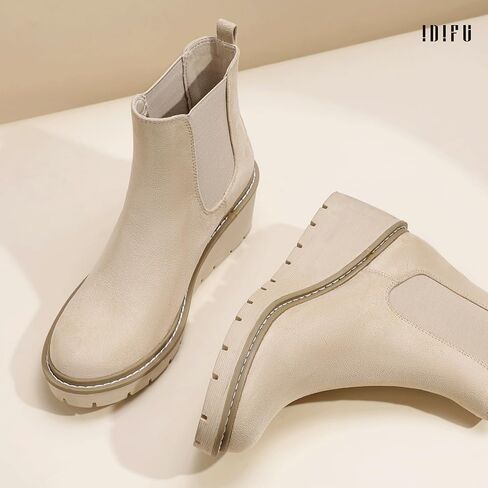 IDIFU IN3 أحذية نسائية بكعب عريض تشيلسي الكاحل قصيرة منخفضة كعب صغير كعب خريفي نعل عروة سهل الارتداء على منصة أحذية نسائية للسيدات زفاف رسمي أنيق مريح أحذية مرنة in Kuwait