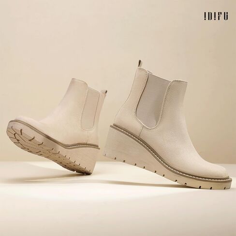 IDIFU IN3 أحذية نسائية بكعب عريض تشيلسي الكاحل قصيرة منخفضة كعب صغير كعب خريفي نعل عروة سهل الارتداء على منصة أحذية نسائية للسيدات زفاف رسمي أنيق مريح أحذية مرنة in Kuwait