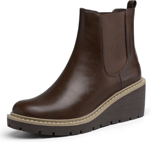 IDIFU IN3 Women's Wedge Boots Chelsea Ankle Booties Short Low Small Heel Heeled Fall Boots Lug Sole Slip On Platform Dress Boots Women Ladies Formal Wedding Dressy Comfortable Fashion Elastic Boots in Saudi Arabia