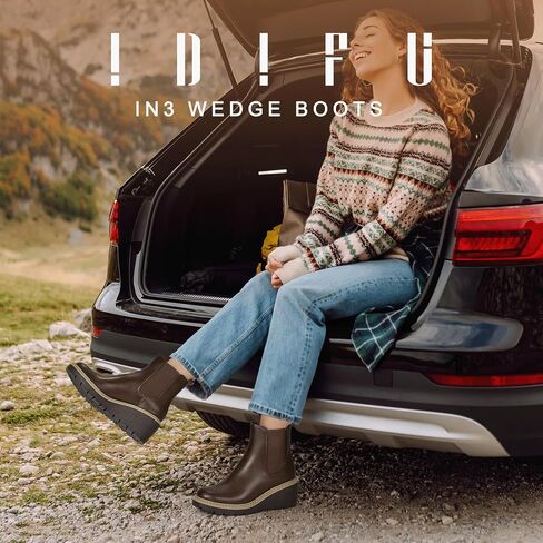 IDIFU IN3 Women's Wedge Boots Chelsea Ankle Booties Short Low Small Heel Heeled Fall Boots Lug Sole Slip On Platform Dress Boots Women Ladies Formal Wedding Dressy Comfortable Fashion Elastic Boots in Saudi Arabia