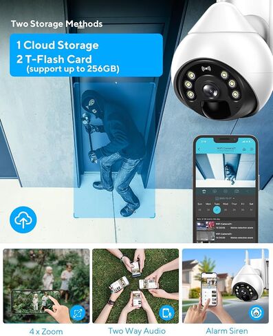 Solar Security Camera Outdoor Full 360°Coverage - Double Solar Panel Pan Tilt Zoom Wireless Security Camera with floodlights Color Night Vision, WiFi Camera 2-Way Audio IP66 Waterproof in Saudi Arabia