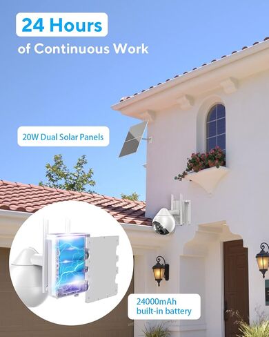 Solar Security Camera Outdoor Full 360°Coverage - Double Solar Panel Pan Tilt Zoom Wireless Security Camera with floodlights Color Night Vision, WiFi Camera 2-Way Audio IP66 Waterproof in Saudi Arabia