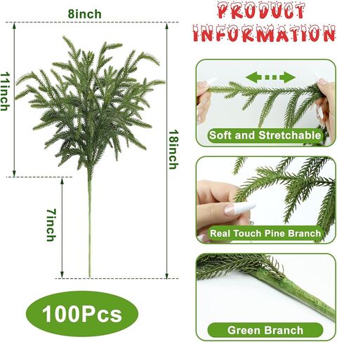 Artgar 12 Pcs Pine Branches - 18 Inch Artificial Pine Branches - Green Pine Stem - Real Touch Pine Branches - Christmas Greenery Pine Branches for DIY Flower Arrangement Home Indoor Christmas Decor in Saudi Arabia