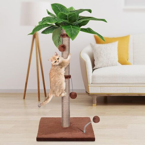 Cat Scratch Post for Indoor Cats Adults,33.5" H Sisal Scratching Post for Kitten & Large Cat, Cat Scratch Post with Spring Ball,Green in Saudi Arabia