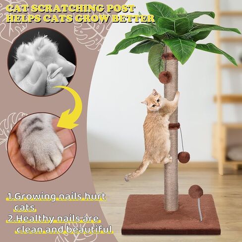 Cat Scratch Post for Indoor Cats Adults,33.5" H Sisal Scratching Post for Kitten & Large Cat, Cat Scratch Post with Spring Ball,Green in Saudi Arabia