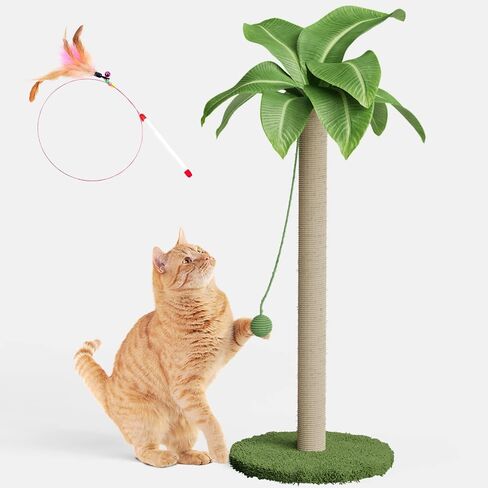 Cat Scratch Post for Indoor Cats Adults,33.5" H Sisal Scratching Post for Kitten & Large Cat, Cat Scratch Post with Spring Ball,Green in Saudi Arabia