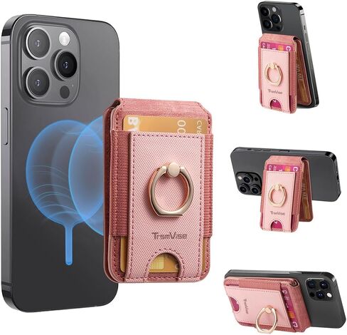 for Magsafe Wallet,Magnetic Card Holder for iPhone 16/15/14/13 Series,Up to 4000Gs Magnet Strength,with Adjustable Stand and Ring Grip,3 Slots,Fit 5 Cards,RFID Blocking,Vegan Leather(Black) in Saudi Arabia