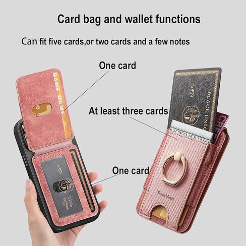 for Magsafe Wallet,Magnetic Card Holder for iPhone 16/15/14/13 Series,Up to 4000Gs Magnet Strength,with Adjustable Stand and Ring Grip,3 Slots,Fit 5 Cards,RFID Blocking,Vegan Leather(Black) in Saudi Arabia