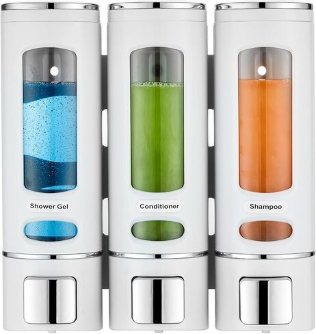 Shampoo and Conditioner Dispenser,Shower Shampoo Dispenser 3 Chamber No Drilled Shampoo Dispenser for Shower Wall Mounted Shower Dispenser Body Wash Dispenser for Bathroom Kitchen Hotel,White in Kuwait