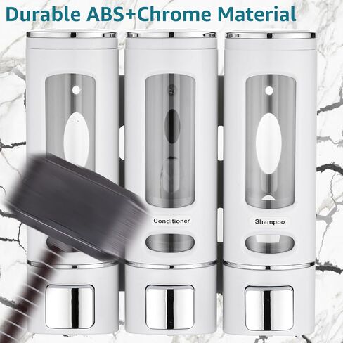 Shampoo and Conditioner Dispenser,Shower Shampoo Dispenser 3 Chamber No Drilled Shampoo Dispenser for Shower Wall Mounted Shower Dispenser Body Wash Dispenser for Bathroom Kitchen Hotel,White in Kuwait
