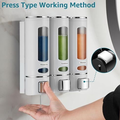 Shampoo and Conditioner Dispenser,Shower Shampoo Dispenser 3 Chamber No Drilled Shampoo Dispenser for Shower Wall Mounted Shower Dispenser Body Wash Dispenser for Bathroom Kitchen Hotel,White in Kuwait