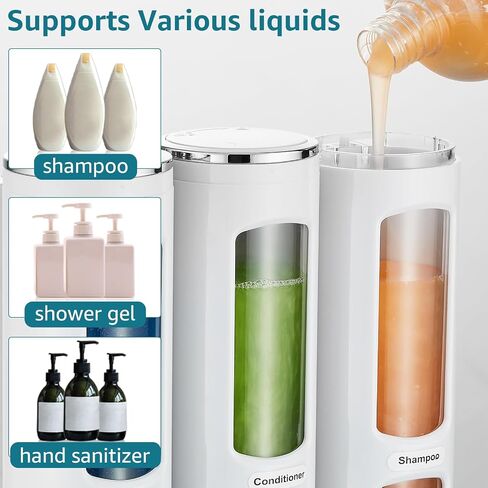 Shampoo and Conditioner Dispenser,Shower Shampoo Dispenser 3 Chamber No Drilled Shampoo Dispenser for Shower Wall Mounted Shower Dispenser Body Wash Dispenser for Bathroom Kitchen Hotel,White in Kuwait