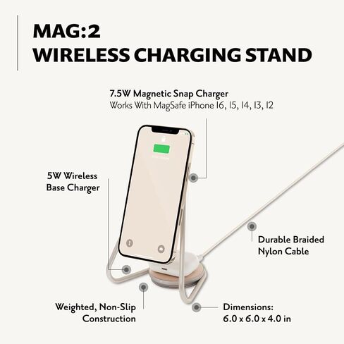 W&P COURANT MAG:2 Wireless Charging Stand - Belgian Linen, 2 in 1 Multi-Device Charger - Magnetic Stand for MagSafe iPhones 16, 15, 14, 13, 12 with Charging Base for AirPod Cases, (Forest) in Kuwait