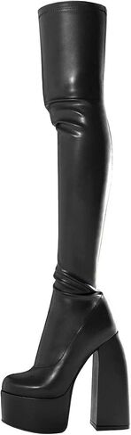 VIMISAOI Womens Chunky Block Platform Boots Fashion Pull On Round Toe Goth Knee High Boots Over the Knee Boots in Saudi Arabia