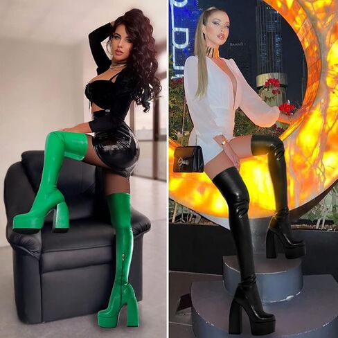 VIMISAOI Womens Chunky Block Platform Boots Fashion Pull On Round Toe Goth Knee High Boots Over the Knee Boots in Saudi Arabia