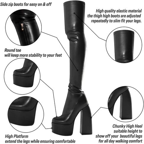 VIMISAOI Womens Chunky Block Platform Boots Fashion Pull On Round Toe Goth Knee High Boots Over the Knee Boots in Saudi Arabia