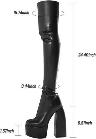 VIMISAOI Womens Chunky Block Platform Boots Fashion Pull On Round Toe Goth Knee High Boots Over the Knee Boots in Saudi Arabia