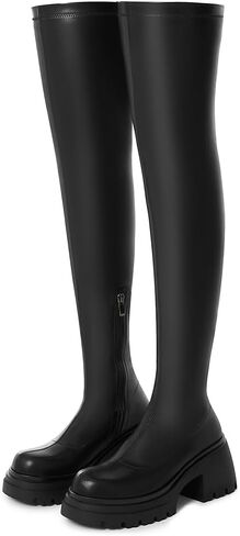 VIMISAOI Womens Chunky Block Platform Boots Fashion Pull On Round Toe Goth Knee High Boots Over the Knee Boots in Saudi Arabia