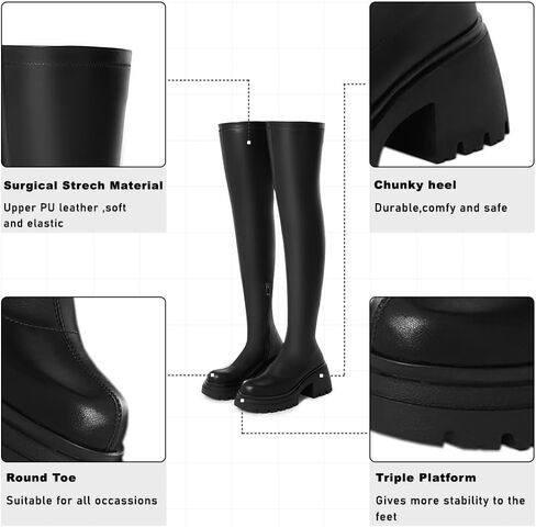 VIMISAOI Womens Chunky Block Platform Boots Fashion Pull On Round Toe Goth Knee High Boots Over the Knee Boots in Saudi Arabia