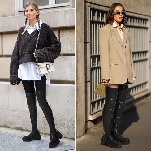 VIMISAOI Womens Chunky Block Platform Boots Fashion Pull On Round Toe Goth Knee High Boots Over the Knee Boots in Saudi Arabia