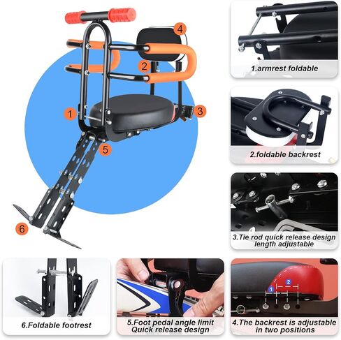 Child Bike Seat - Front Mount, Kids Bike Seat for Adult Bike,Retractable Baby Bike Seat Front Mounted, Toddler Bike Seat for Children 2~6 Years in Kuwait