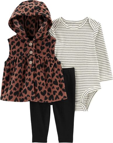 Carter's Baby girls' 3 Piece Little Vest Set, Hooded Heart/Stripe, 9m in Saudi Arabia