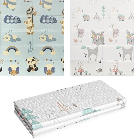 MosaiRudo 1pcs Reversible Baby Floor Mat - Foldable and Lightweight Baby Play Mat for Floor - Easy Storage and Travel (70 * 58 * 0.4inch, Fawn&Panda) in Saudi Arabia