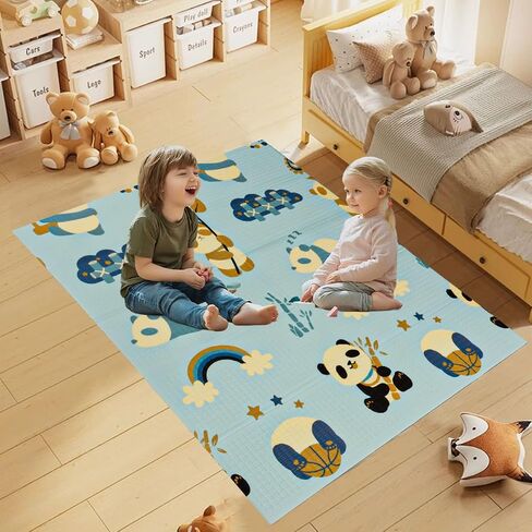 MosaiRudo 1pcs Reversible Baby Floor Mat - Foldable and Lightweight Baby Play Mat for Floor - Easy Storage and Travel (70 * 58 * 0.4inch, Fawn&Panda) in Saudi Arabia