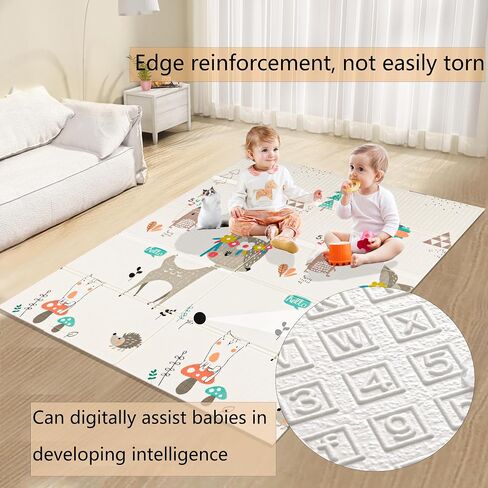 MosaiRudo 1pcs Reversible Baby Floor Mat - Foldable and Lightweight Baby Play Mat for Floor - Easy Storage and Travel (70 * 58 * 0.4inch, Fawn&Panda) in Saudi Arabia