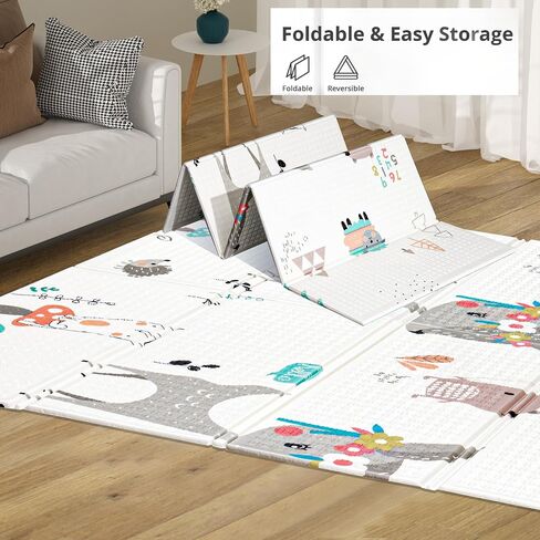 MosaiRudo 1pcs Reversible Baby Floor Mat - Foldable and Lightweight Baby Play Mat for Floor - Easy Storage and Travel (70 * 58 * 0.4inch, Fawn&Panda) in Saudi Arabia