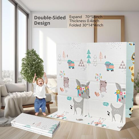 MosaiRudo 1pcs Reversible Baby Floor Mat - Foldable and Lightweight Baby Play Mat for Floor - Easy Storage and Travel (70 * 58 * 0.4inch, Fawn&Panda) in Saudi Arabia