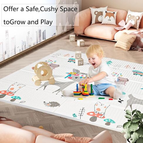MosaiRudo 1pcs Reversible Baby Floor Mat - Foldable and Lightweight Baby Play Mat for Floor - Easy Storage and Travel (70 * 58 * 0.4inch, Fawn&Panda) in Saudi Arabia