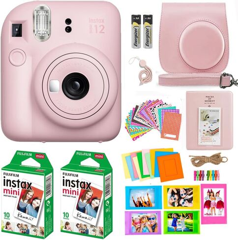 Fujifilm Instax Mini 12 Instant Camera with Fujifilm Instant Mini Film (20 Sheets) with Accessories Including Compatible Case with Strap, Photo Album, Stickers, Frames Bundle (Pink) in Saudi Arabia