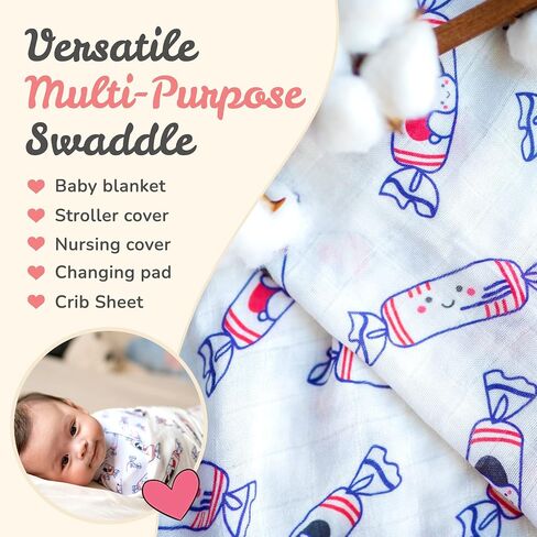 Organic Cotton and Bamboo Rayon Muslin Swaddle Blankets, Set of X (Bunny Candy) in Saudi Arabia