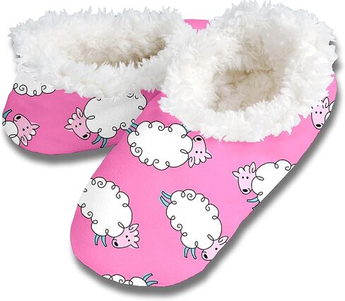 Snoozies Sherpa-Lined Slipper Socks - Fuzzy and Cute Slippers for Women with Non-Slip Sole - Ladies Warm Slippers in Kuwait