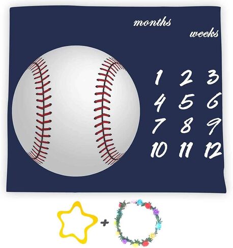 F-FUN SOUL Baseball Theme Baby Monthly Milestone Blanket 48x40in Age Growth Tracker Baby Shower Nursery Blanket Newmom Gift with Bonus Marker LHFS827 in Kuwait