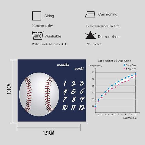F-FUN SOUL Baseball Theme Baby Monthly Milestone Blanket 48x40in Age Growth Tracker Baby Shower Nursery Blanket Newmom Gift with Bonus Marker LHFS827 in Kuwait