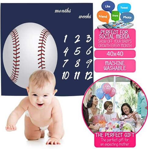 F-FUN SOUL Baseball Theme Baby Monthly Milestone Blanket 48x40in Age Growth Tracker Baby Shower Nursery Blanket Newmom Gift with Bonus Marker LHFS827 in Kuwait