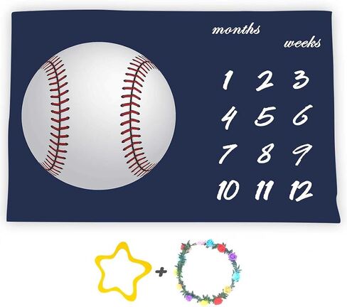 F-FUN SOUL Baseball Theme Baby Monthly Milestone Blanket 48x40in Age Growth Tracker Baby Shower Nursery Blanket Newmom Gift with Bonus Marker LHFS827 in Kuwait