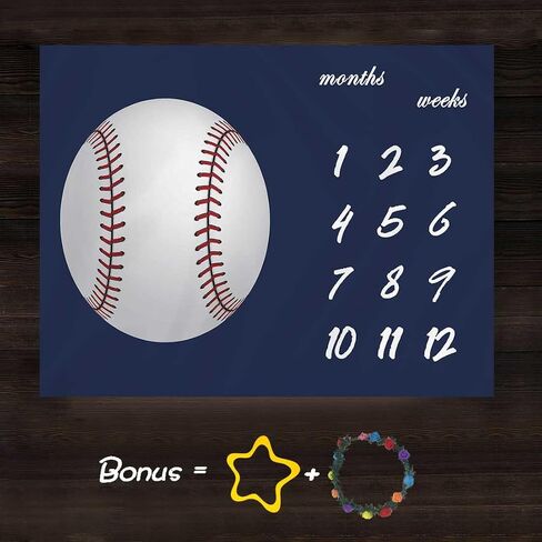 F-FUN SOUL Baseball Theme Baby Monthly Milestone Blanket 48x40in Age Growth Tracker Baby Shower Nursery Blanket Newmom Gift with Bonus Marker LHFS827 in Kuwait