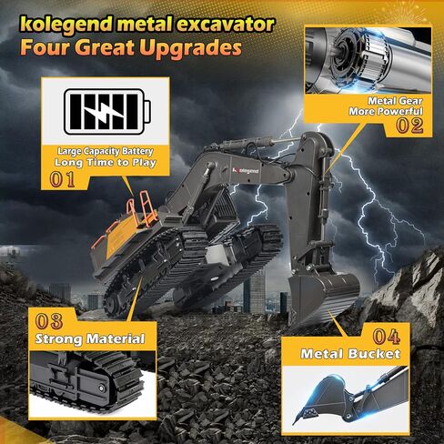 kolegend 22 Channel RC Excavator Metal Shovel Independent Arms 1/14 Scale, Professional Remote Control Construction Vehicles, Boy Toys Best Gift for 8+ Years Old Boys Adults in Saudi Arabia