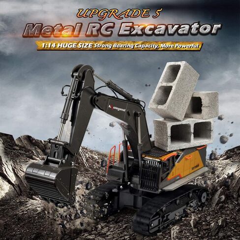 kolegend 22 Channel RC Excavator Metal Shovel Independent Arms 1/14 Scale, Professional Remote Control Construction Vehicles, Boy Toys Best Gift for 8+ Years Old Boys Adults in Saudi Arabia